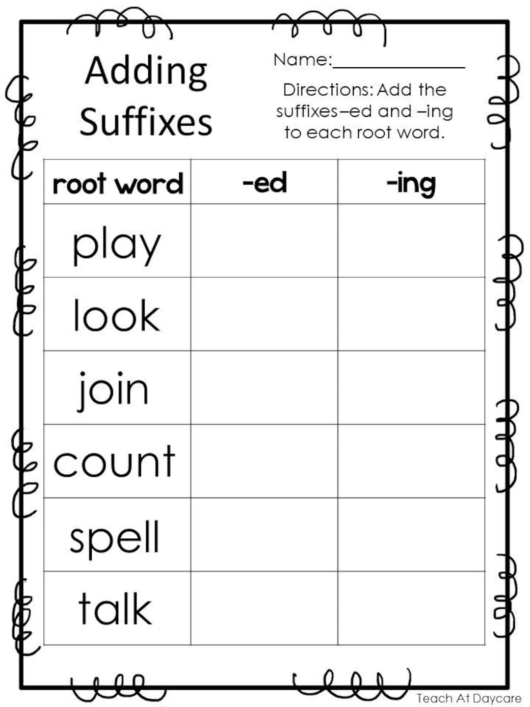 Printable Suffix Word Search