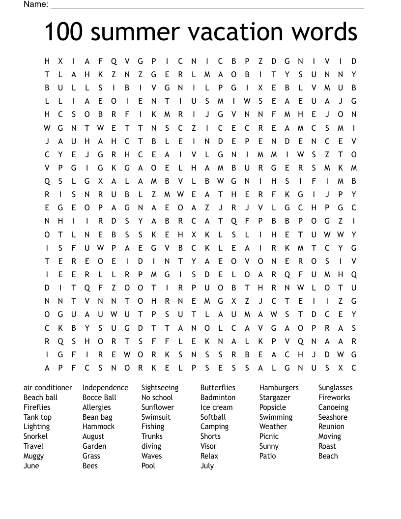 Printable 100 Word Word Search