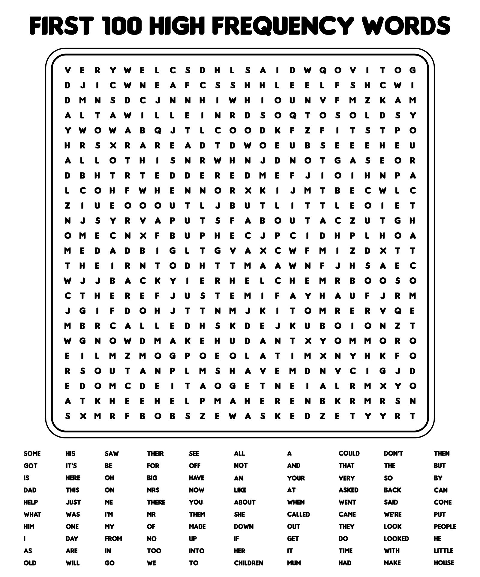 100 Word Search Printable Pdf
