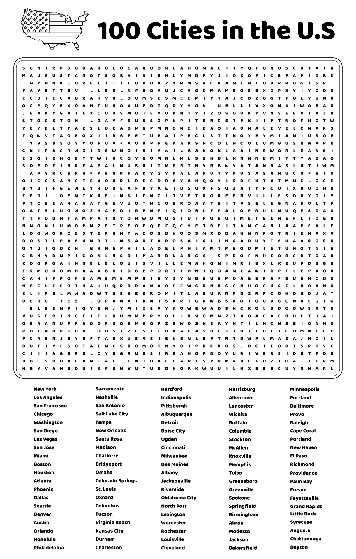 Word Search 100 Words Printable