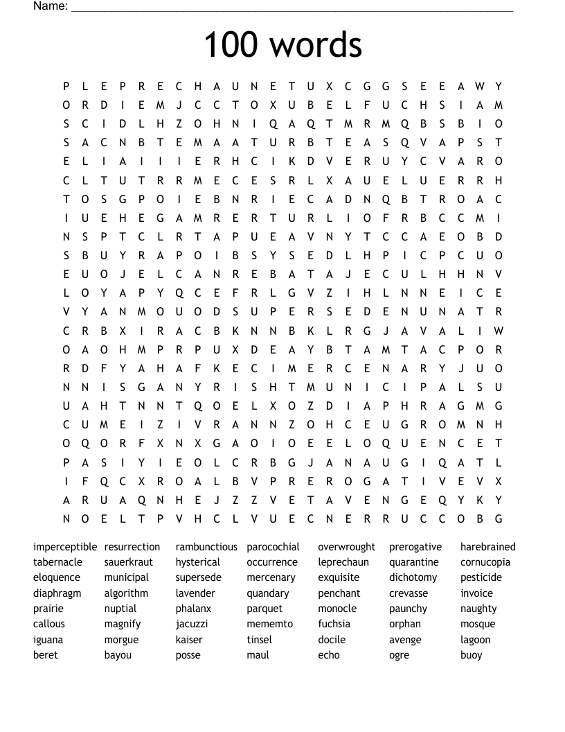 100 Words Word Search WordMint