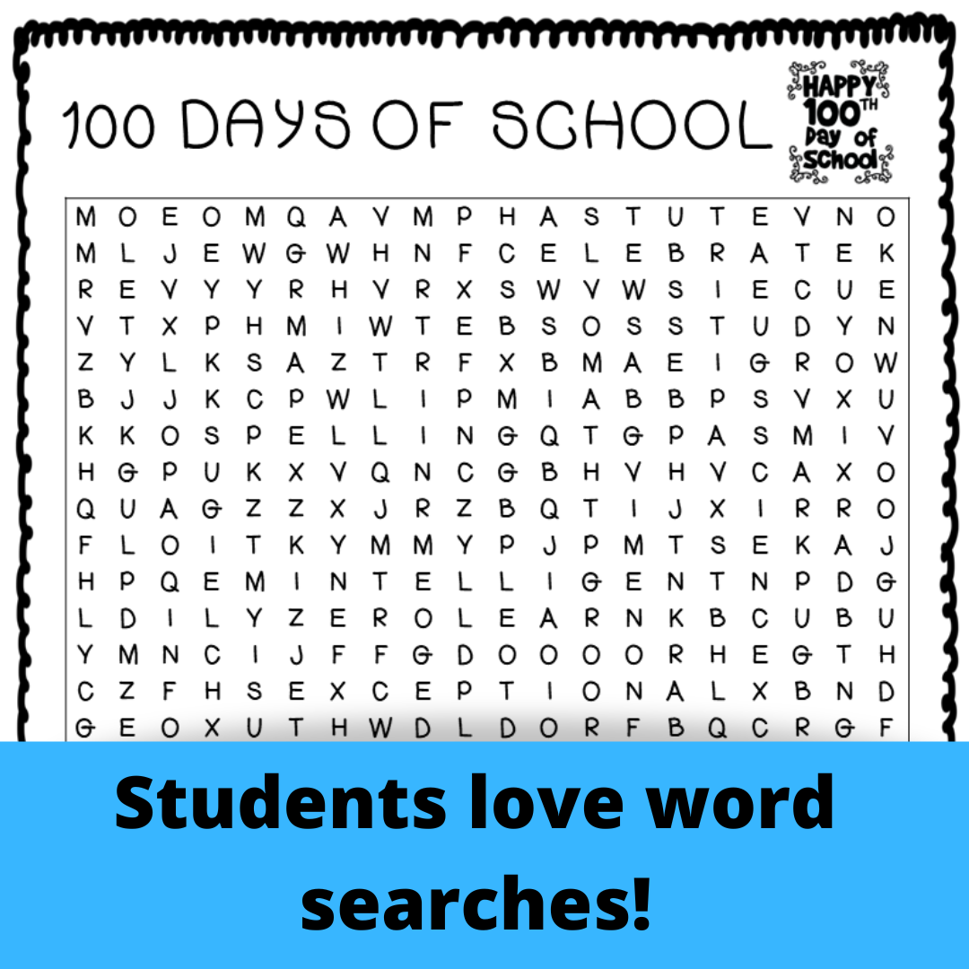 100th Day Of School Activities Word Searches Crosswords Puzzles 