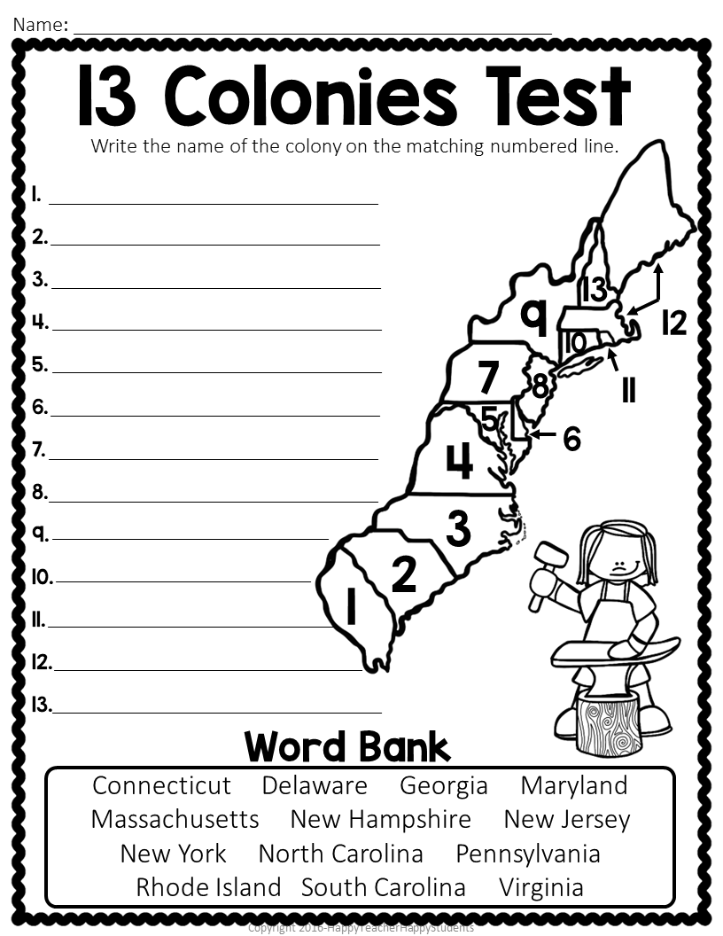 13 Colonies Map Quiz 13 Colonies Map Worksheet Blank 13 Colonies Map U0026 13 Colonies Test Homeschool History Thirteen Classful