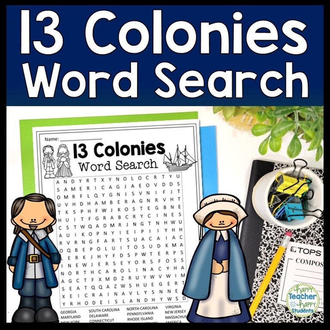 13 Colonies Word Search Activity Answer Key Included 13 Colonies Worksheet Thirteen Colonies Homeschool History Printable PDF Etsy