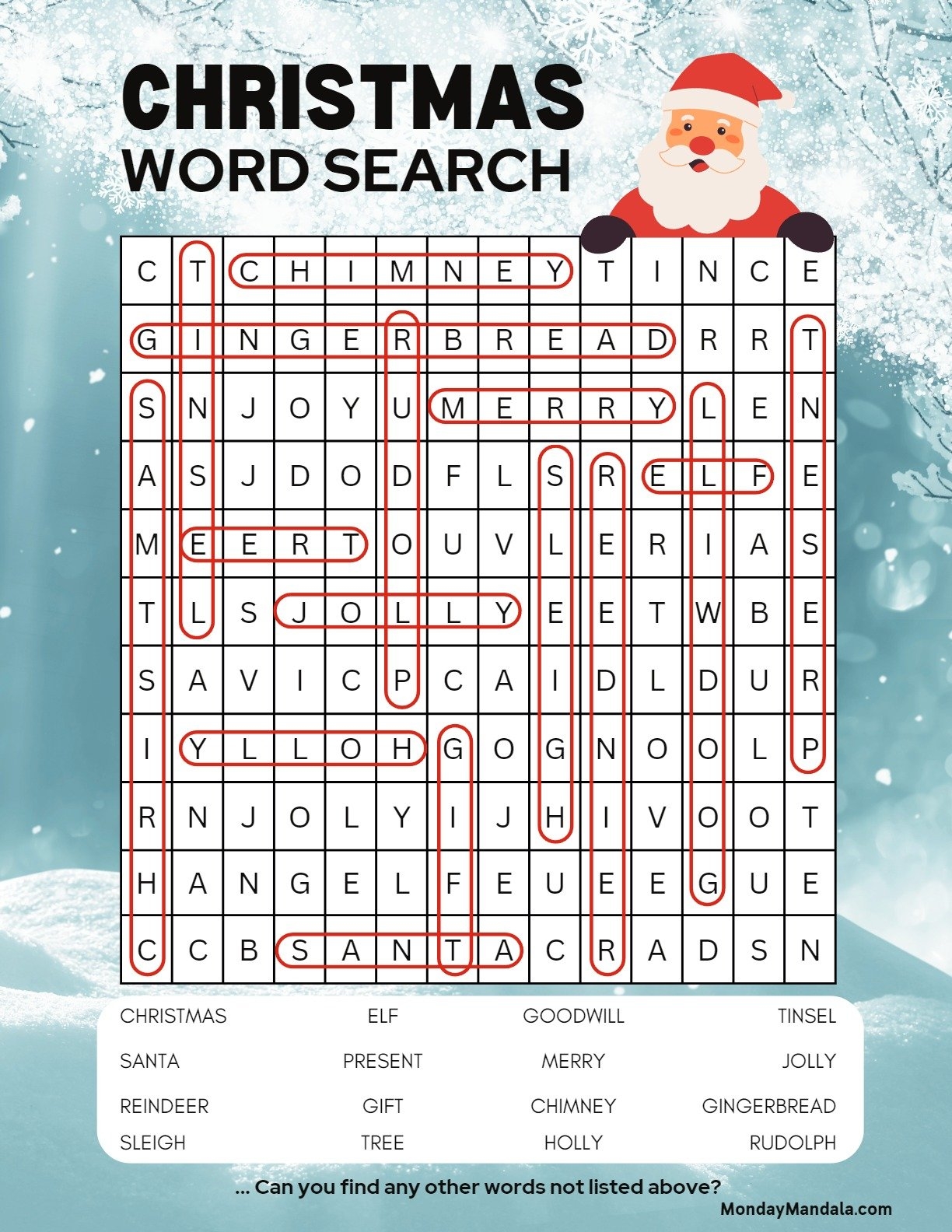 Hard Christmas Word Search Printable