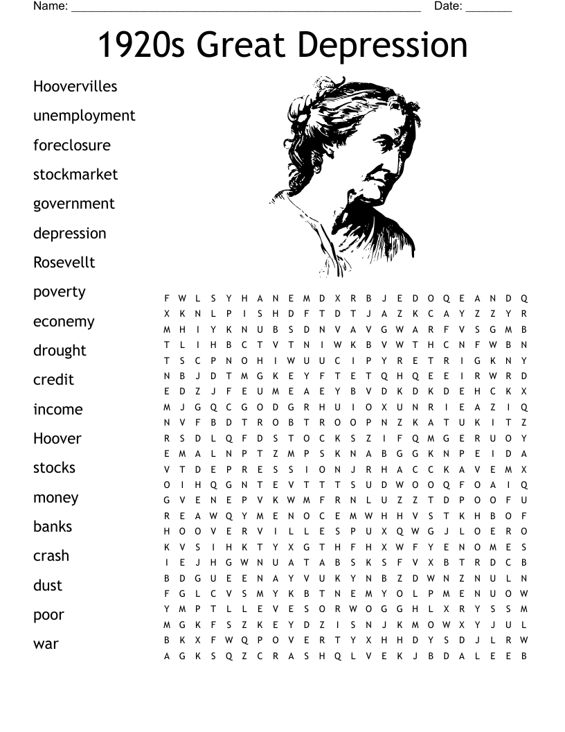 1920s Great Depression Word Search WordMint
