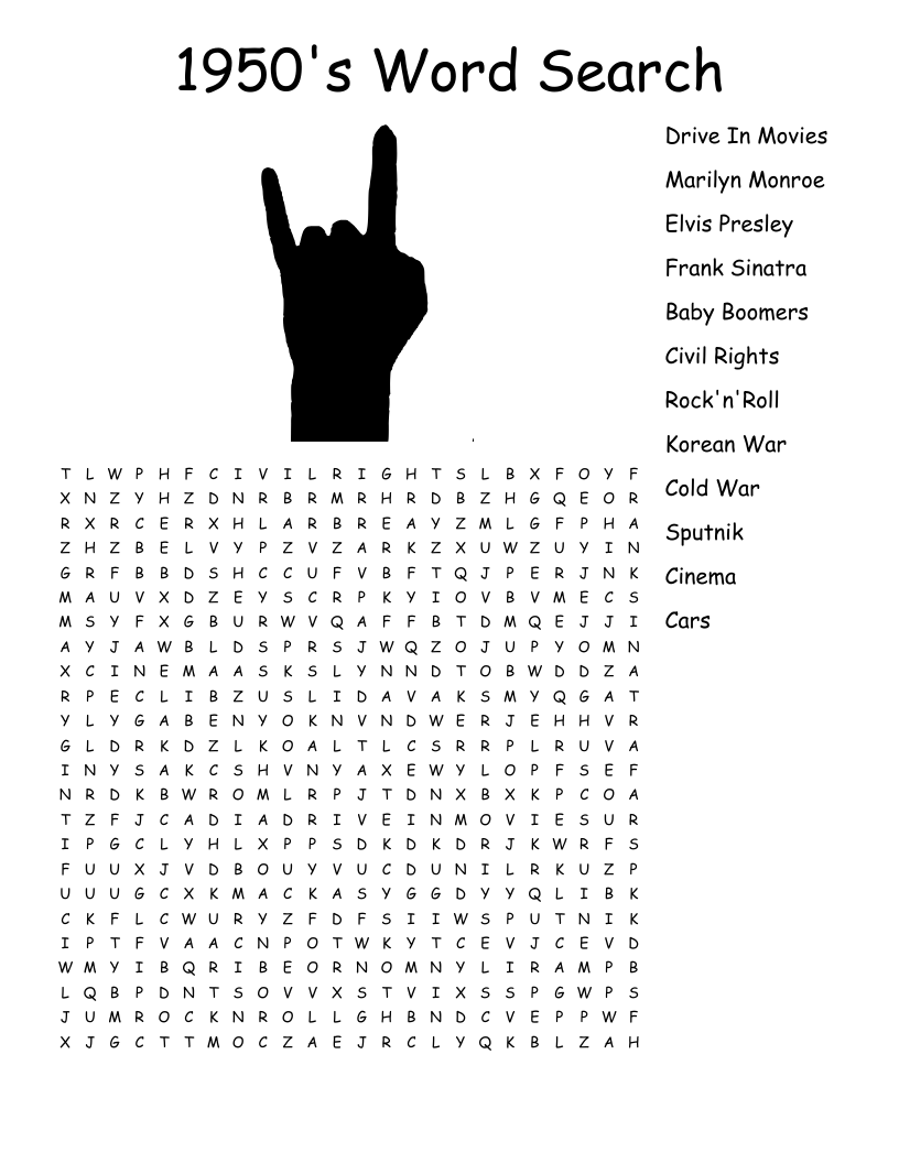 1950 s Word Search WordMint