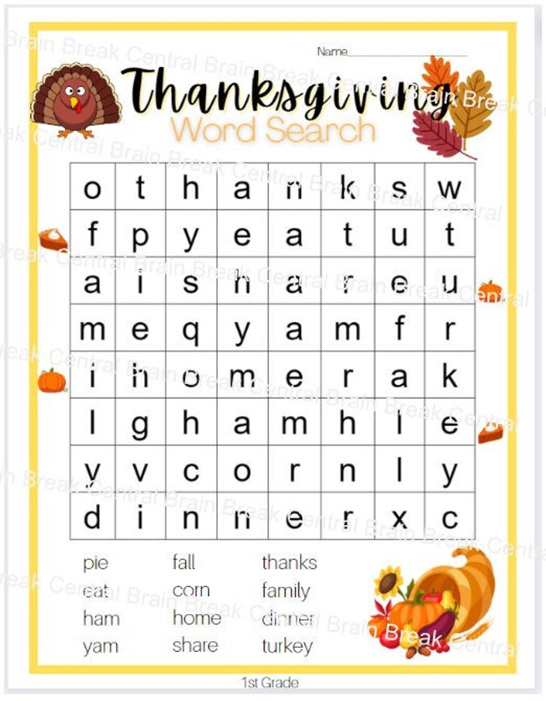 1st Grade Word Search Printable