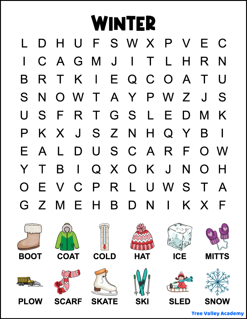Free Winter Word Search Printable Pdf
