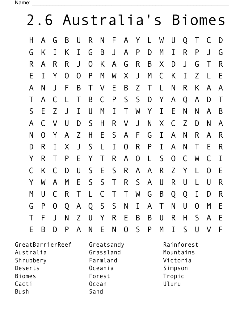 Printable Biome Word Search