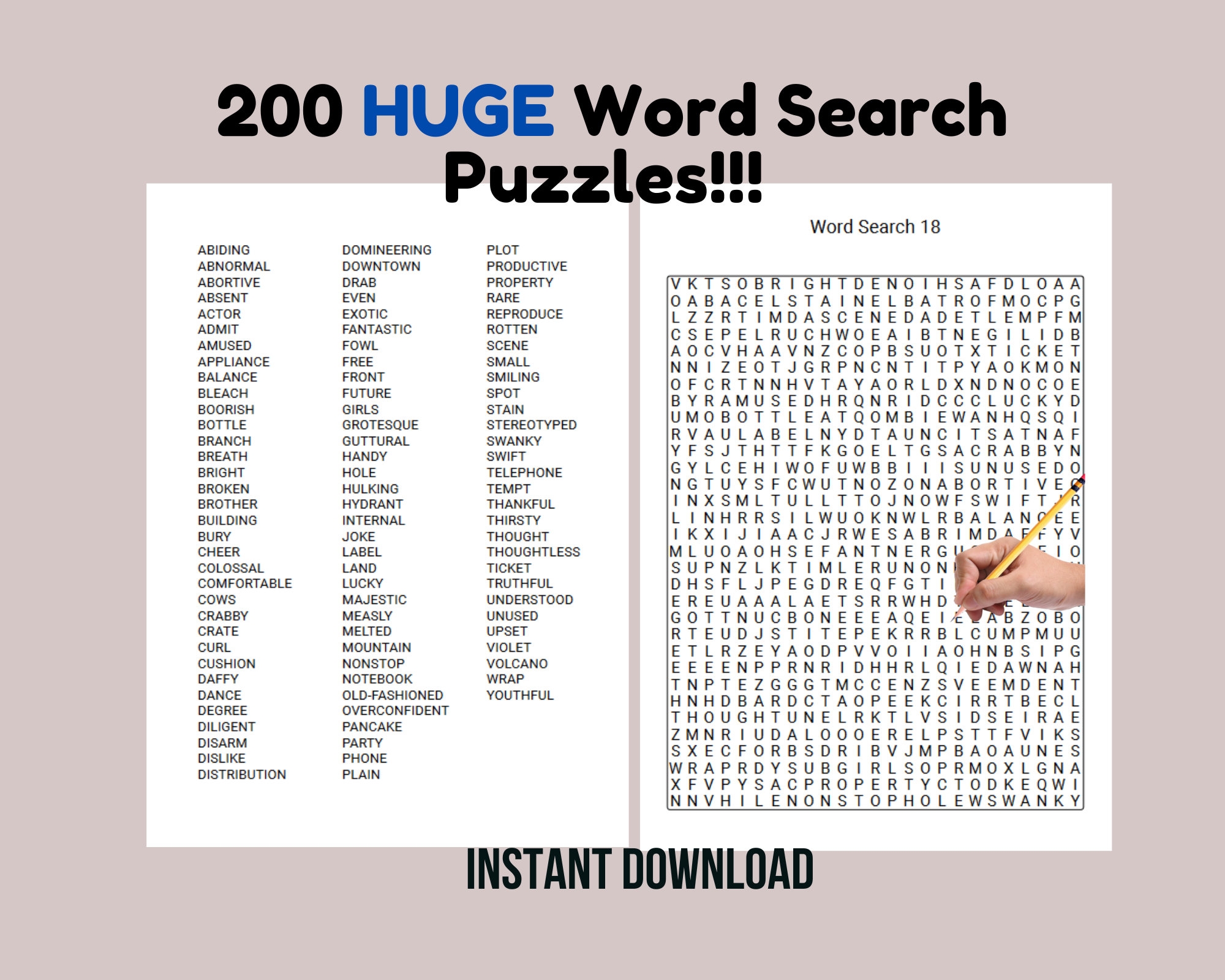200 Printable Word Search Puzzle Pages For Adults Two Page Large Print Easy To Read Word Search Puzzles Instant Digital Download Etsy