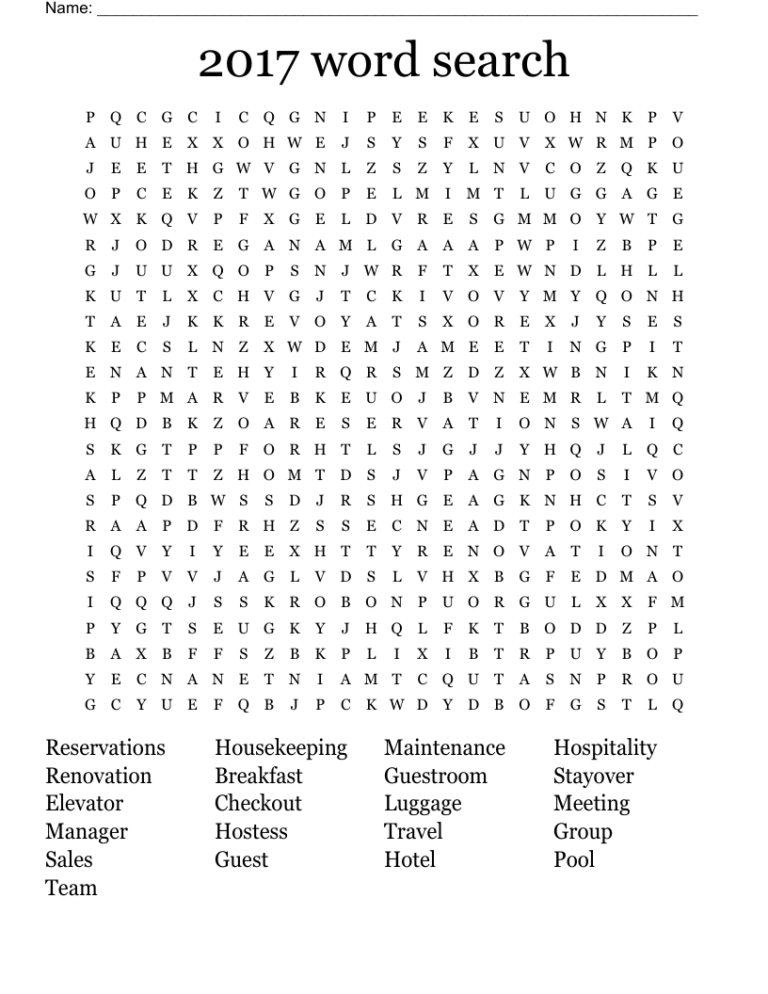 2017 Word Search WordMint