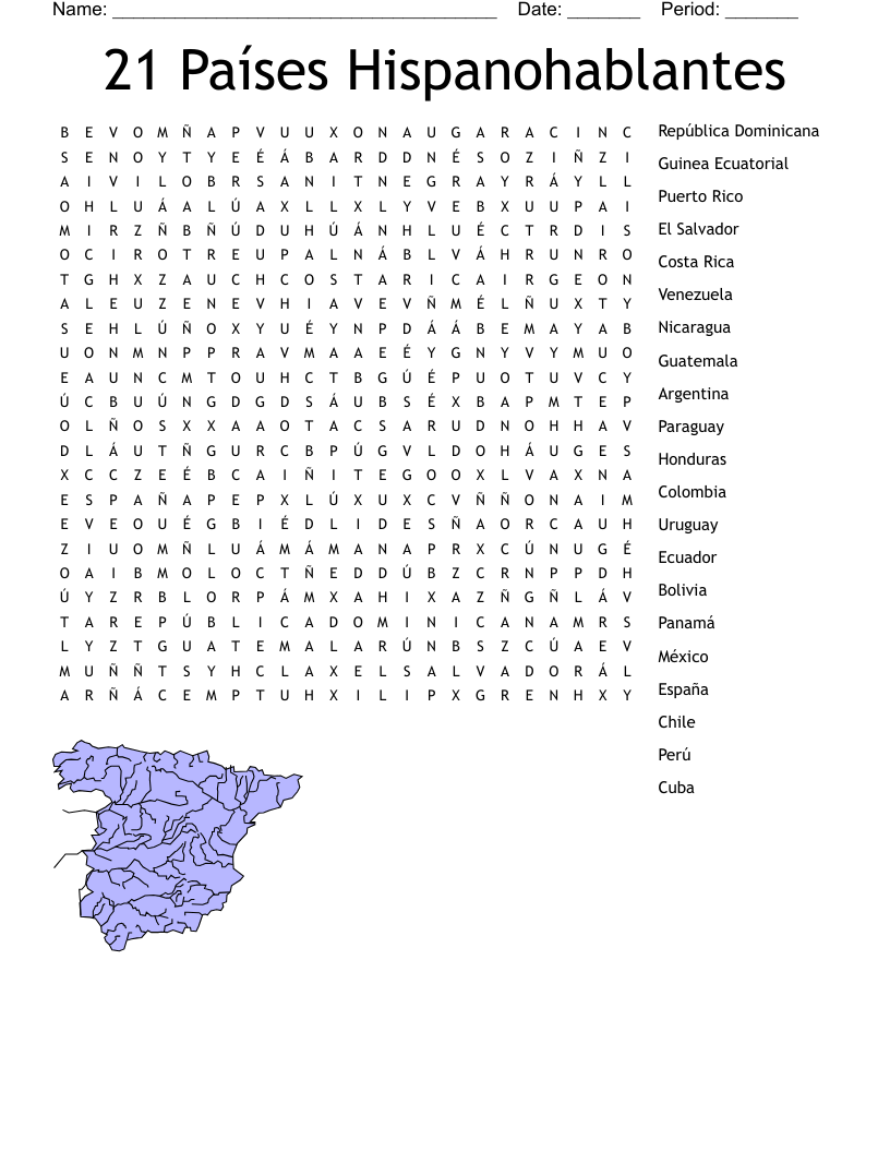 21 Spanish Speaking Countries Word Search WordMint