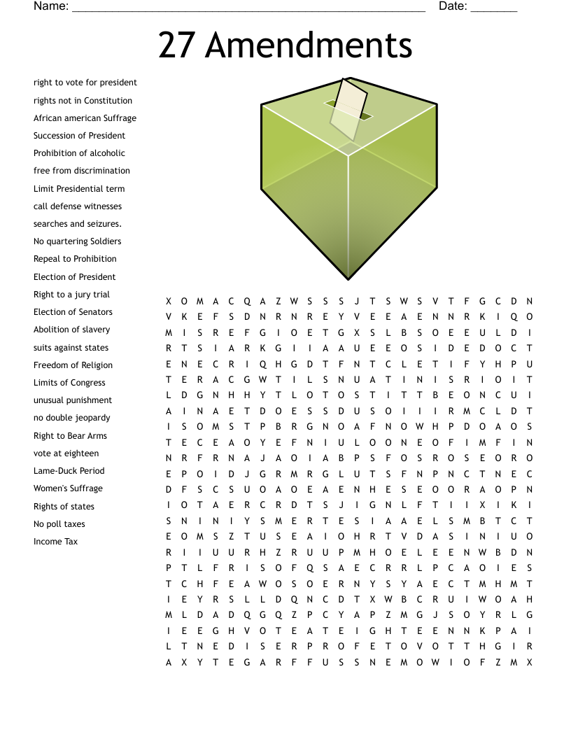 27 Amendments Word Search WordMint