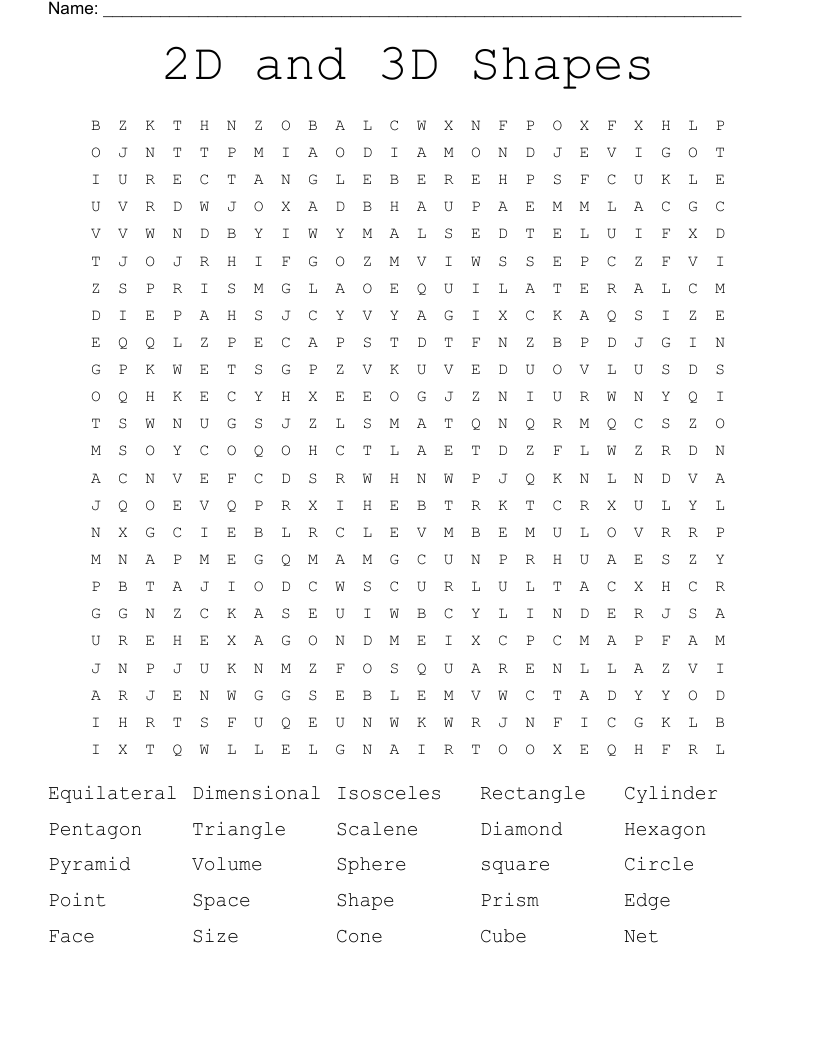 2D And 3D Shapes Word Search WordMint