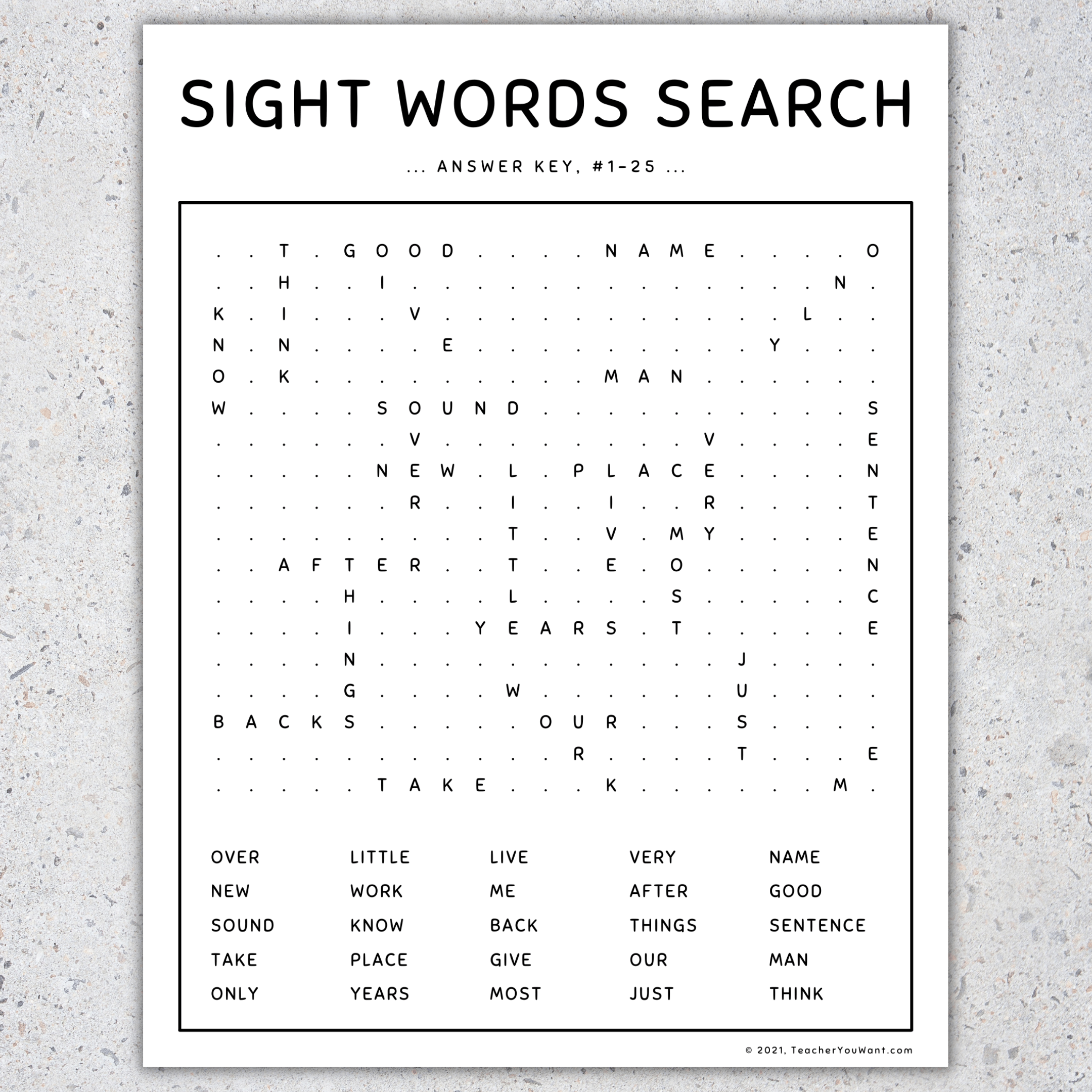 Free Printable Sight Words Word Search
