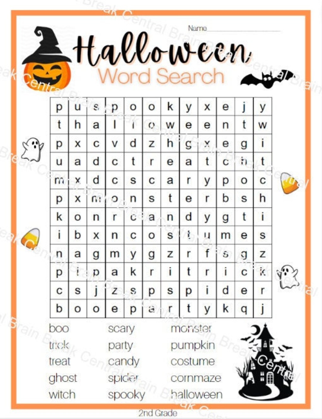 2nd Grade Halloween Word Search With Answer Key Etsy