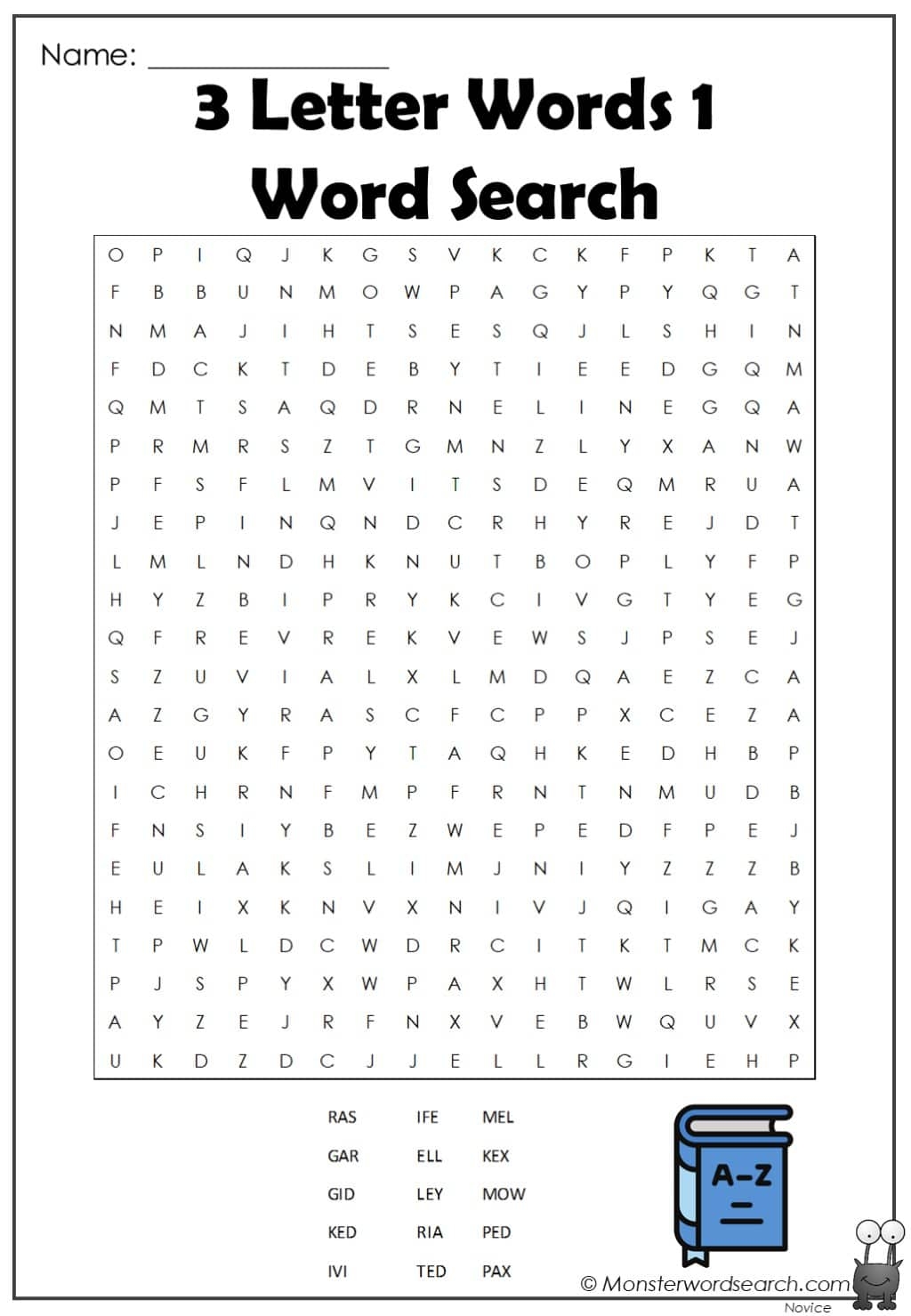 3 Letter Words 1 Word Search 2 Monster Word Search