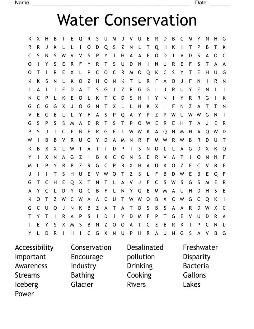30 USES FOR WATER Word Search WordMint