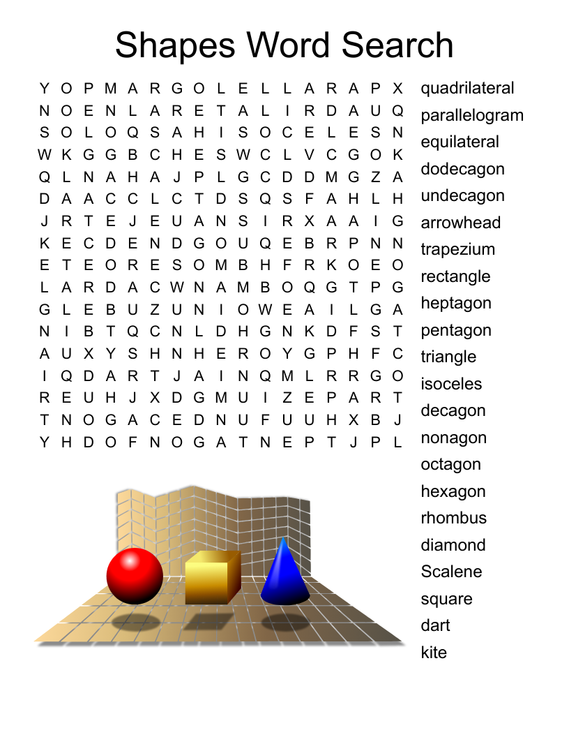3D Geometric Shapes Word Search WordMint