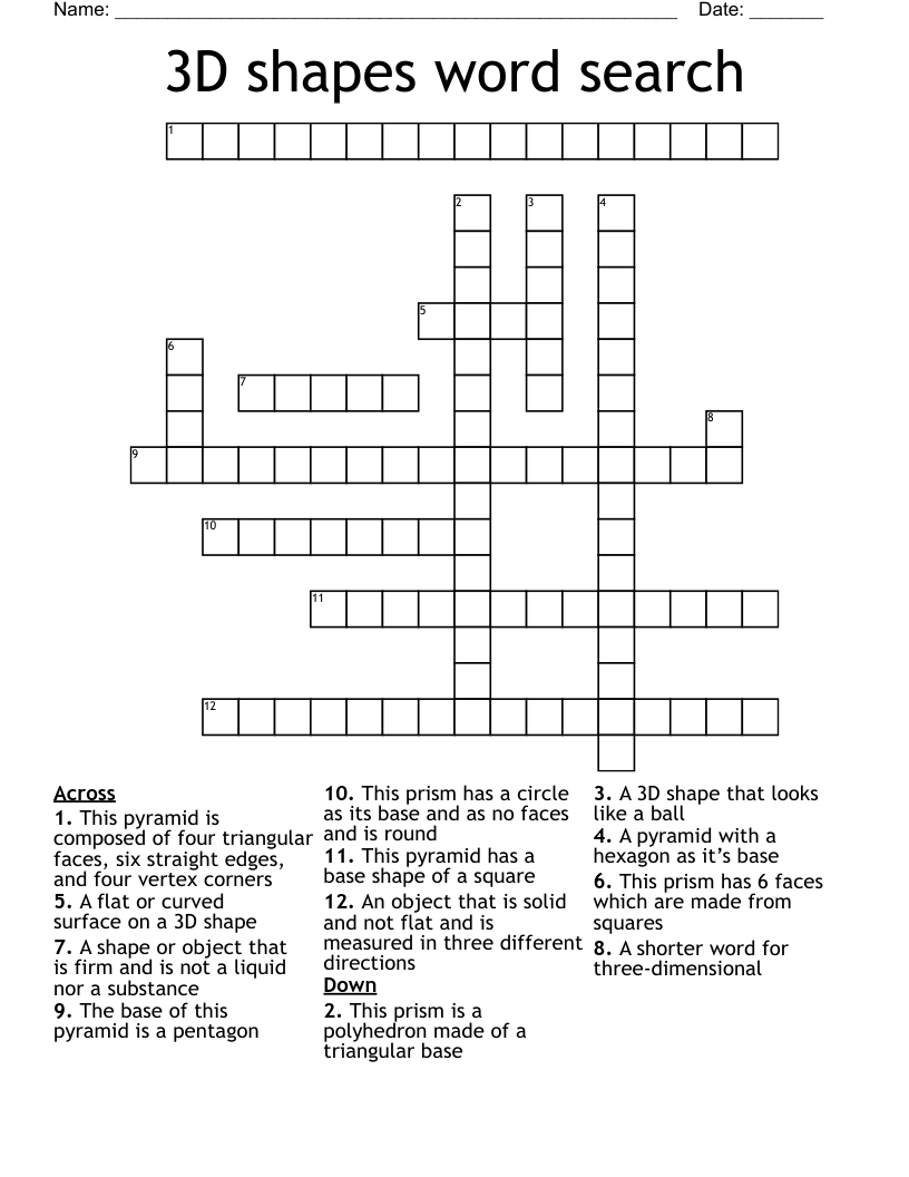 3D Shapes Word Search Crossword WordMint