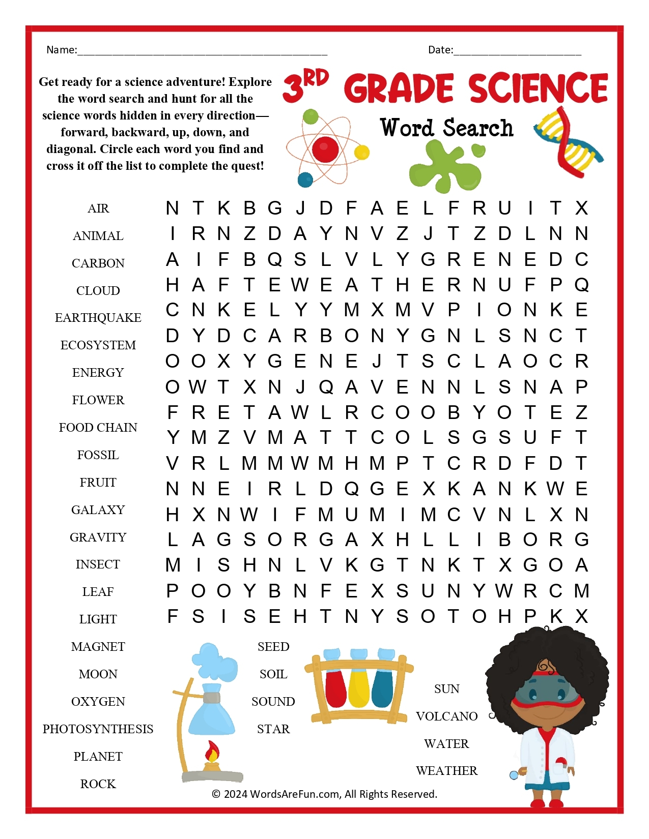 3rd Grade Science Word Search 3rd Grade Science Word Search