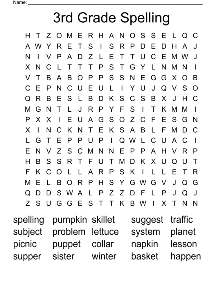 3rd Grade Spelling Word Search WordMint