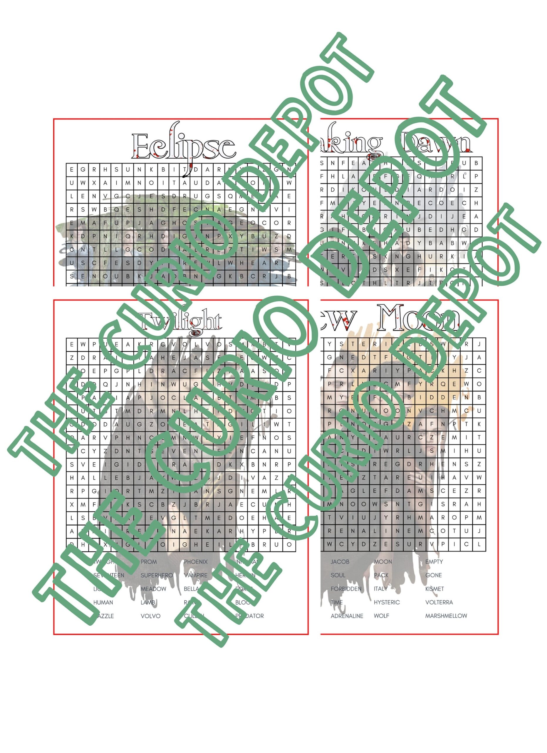 4 Printable Twilight Word Search Plus Answer Key Vampire Shifter Inspired Word Game Activity Bookish Game Birthday Party Book Club Etsy