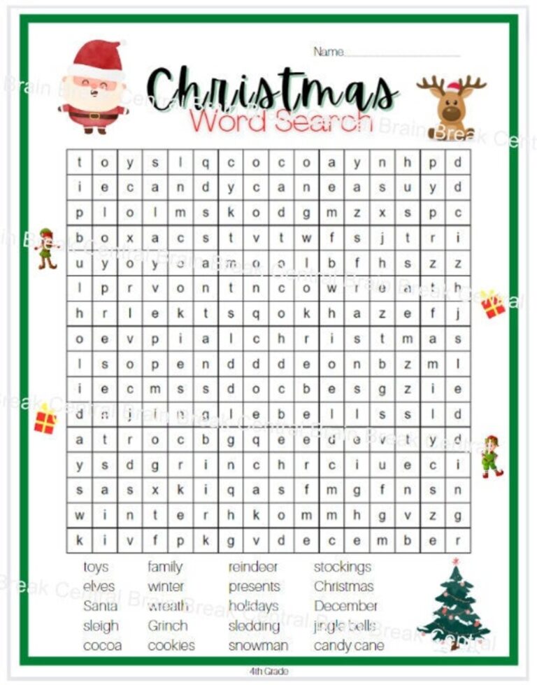 4th Grade Christmas Word Search With Answer Key Printable Etsy