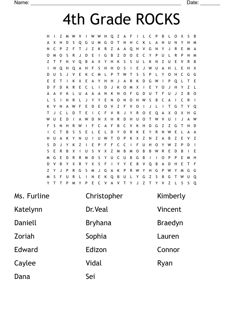 4th Grade ROCKS Word Search WordMint
