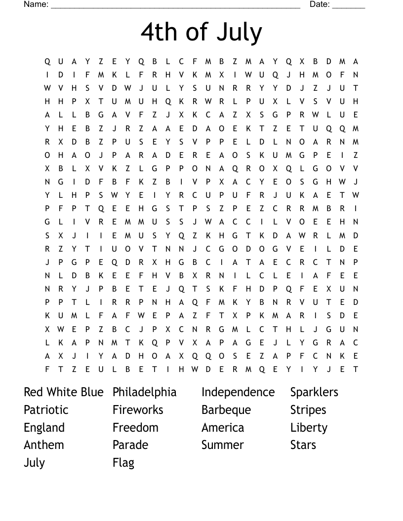 4th Of July Word Search WordMint