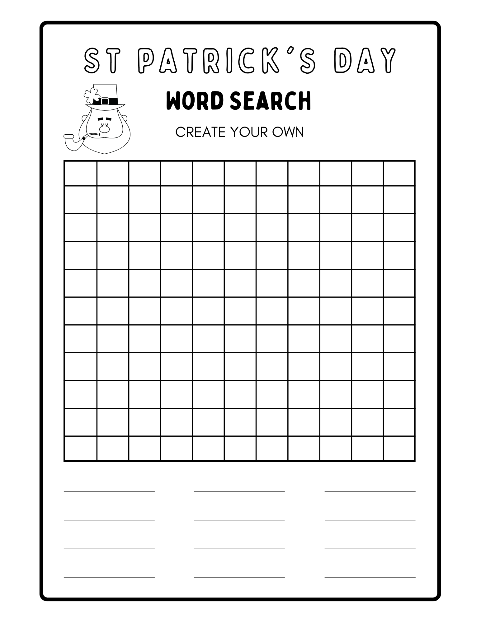 Large Blank Word Search Printable