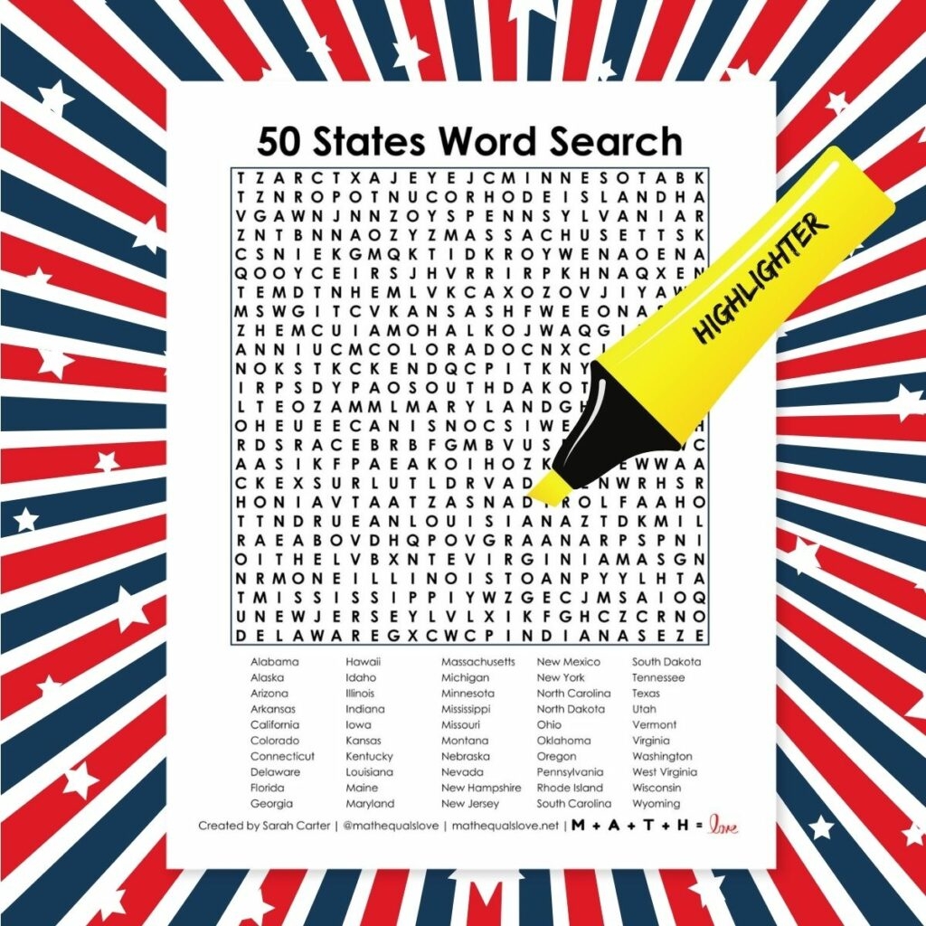 Fiftty States Word Search Printable