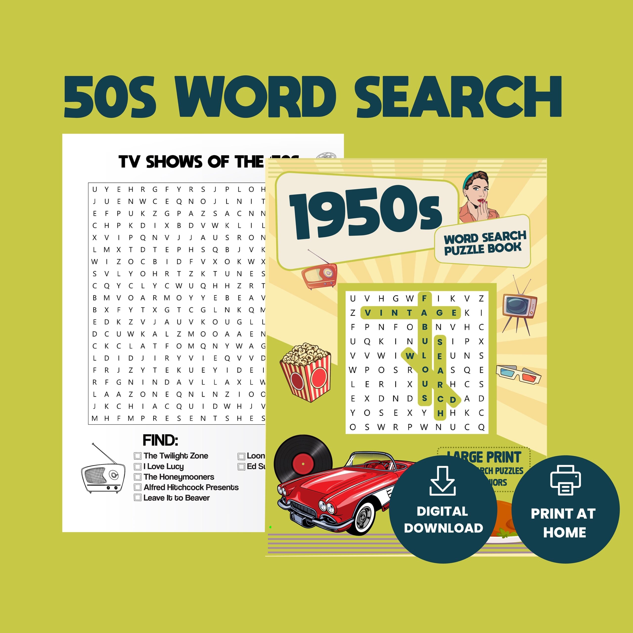 50s Word Search Book Word Search Books Digital 50s Print Printable Word Search Puzzles 1950s 50s Party Activity 1950 s Coloring Book Etsy