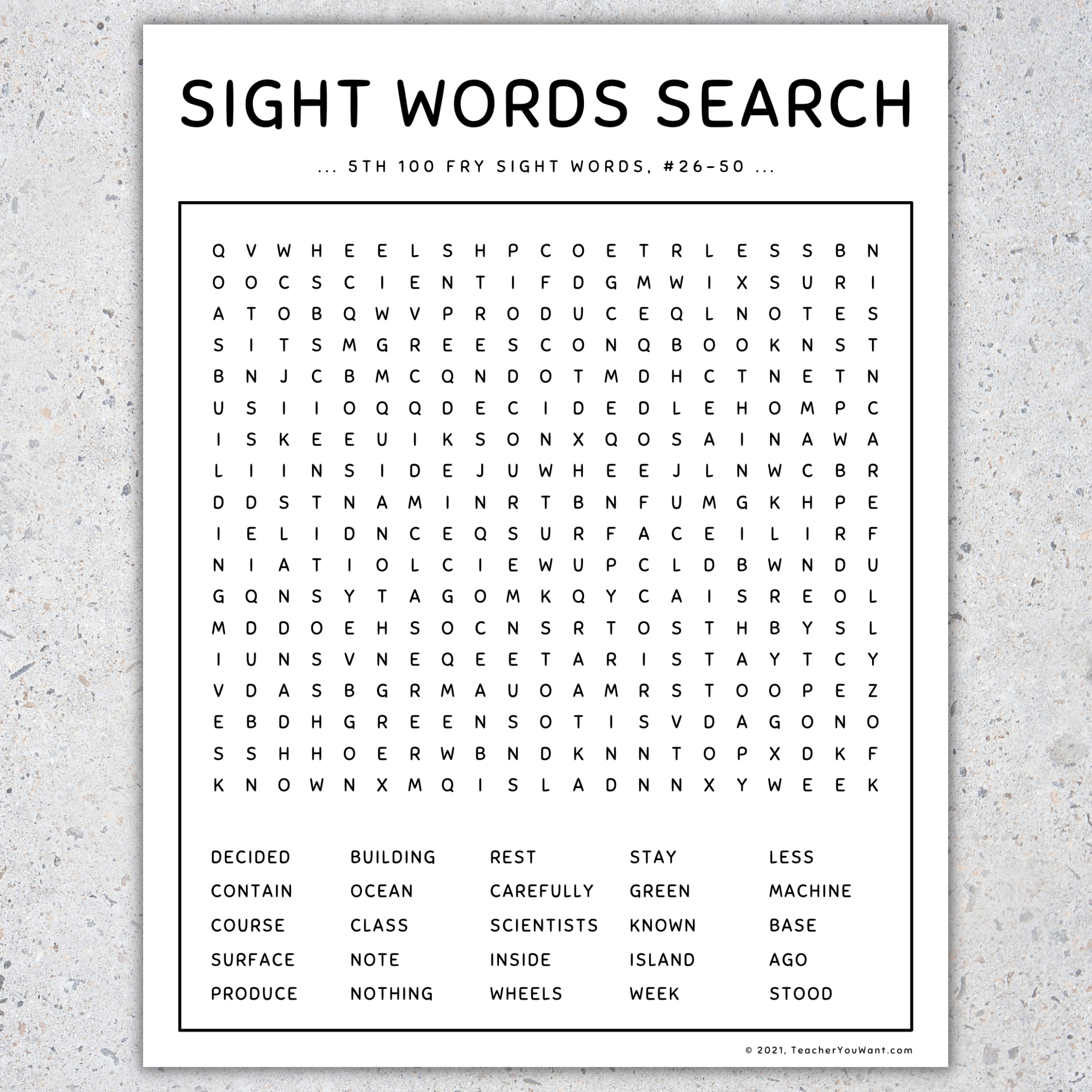 5th 100 Fry Sight Words Word Search Sight Words Practice Game SET 6 Made By Teachers