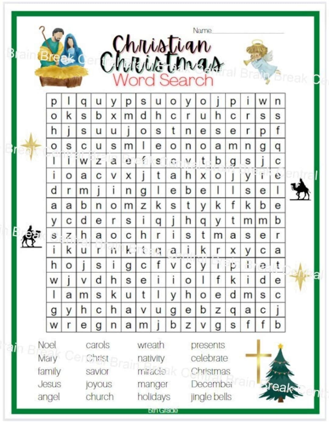 5th Grade Christian Christmas Word Search With Answer Key Printable Etsy