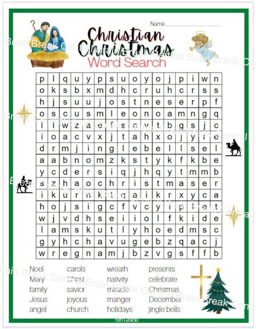 5th Grade Christian Christmas Word Search With Answer Key Printable Etsy