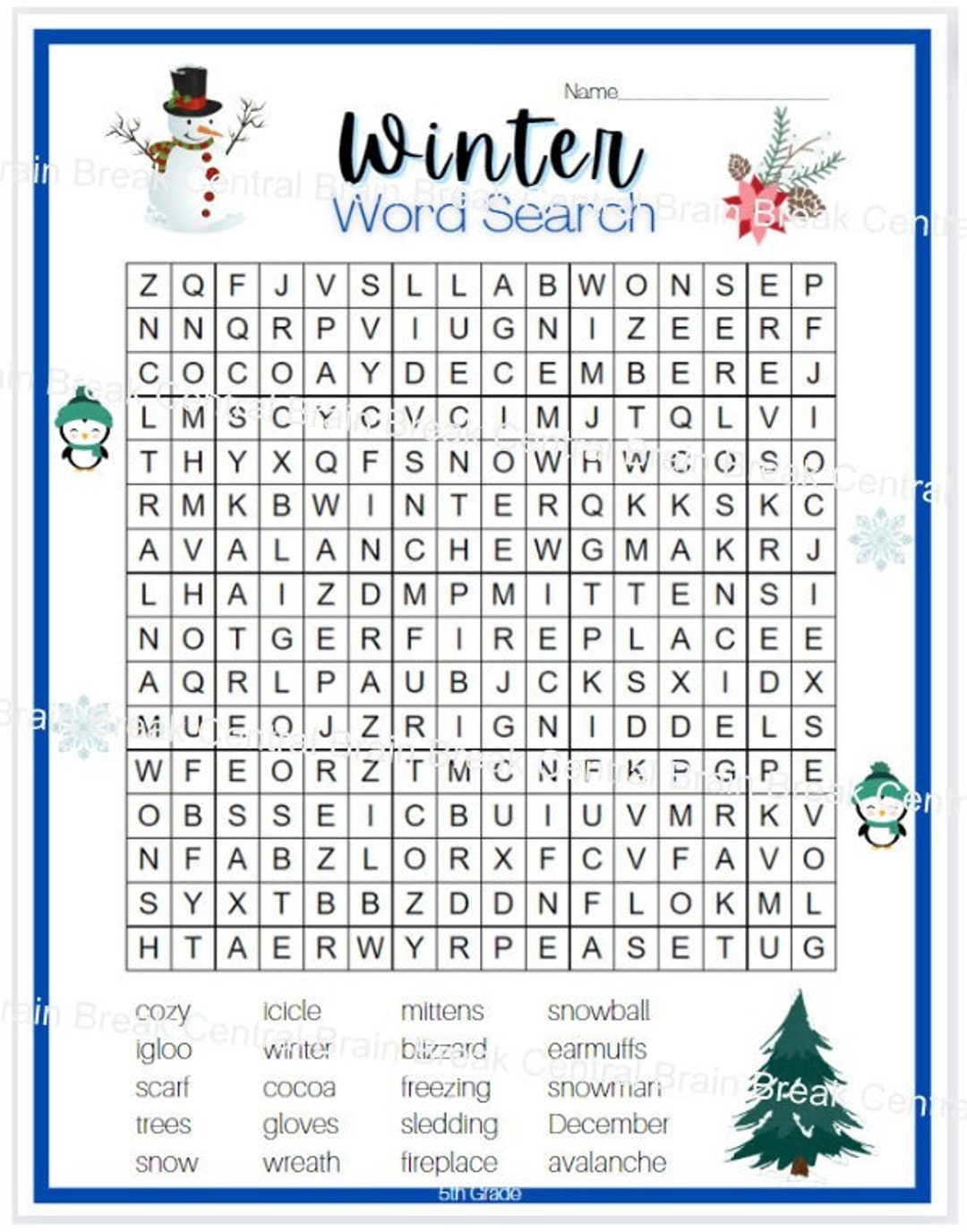 5th Grade Winter Word Search With Answer Key Printable Etsy 5th Grade Winter Word Search With Answer Key Printable Etsy