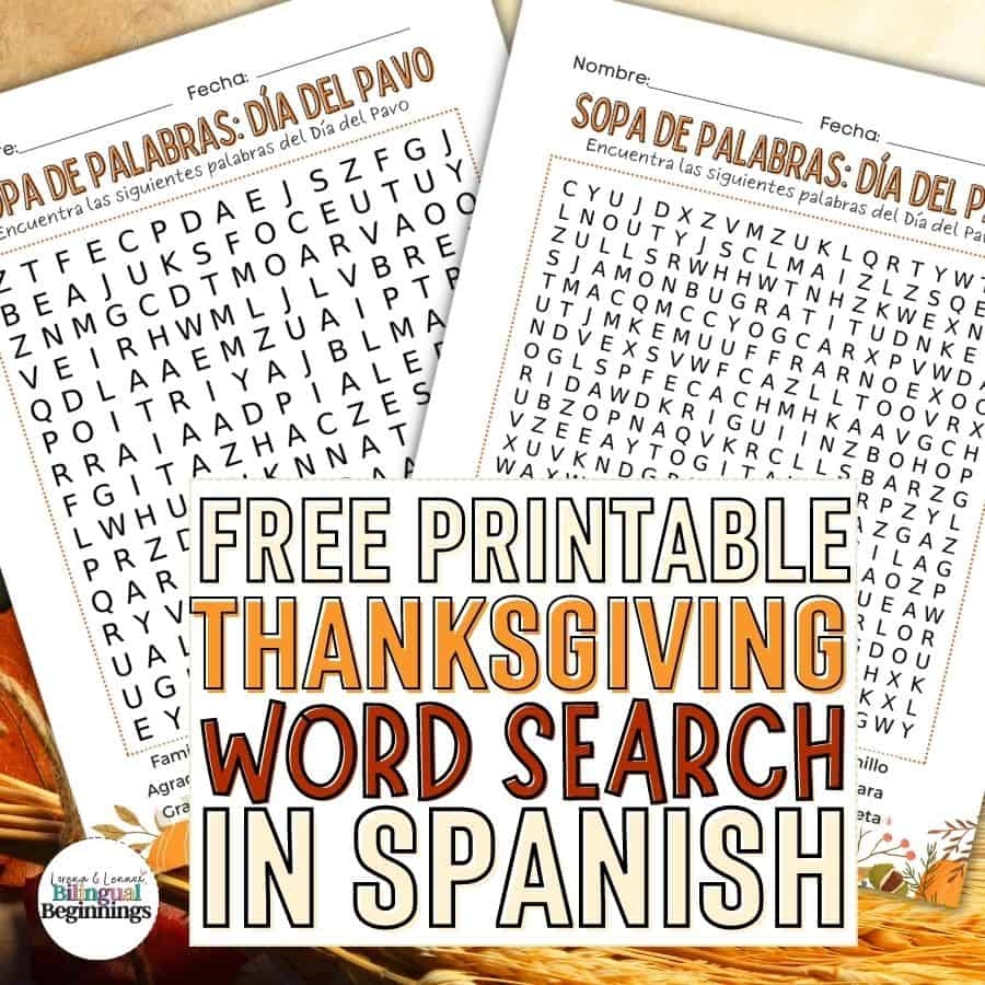 Thanksgiving Word Search Printable Spanish