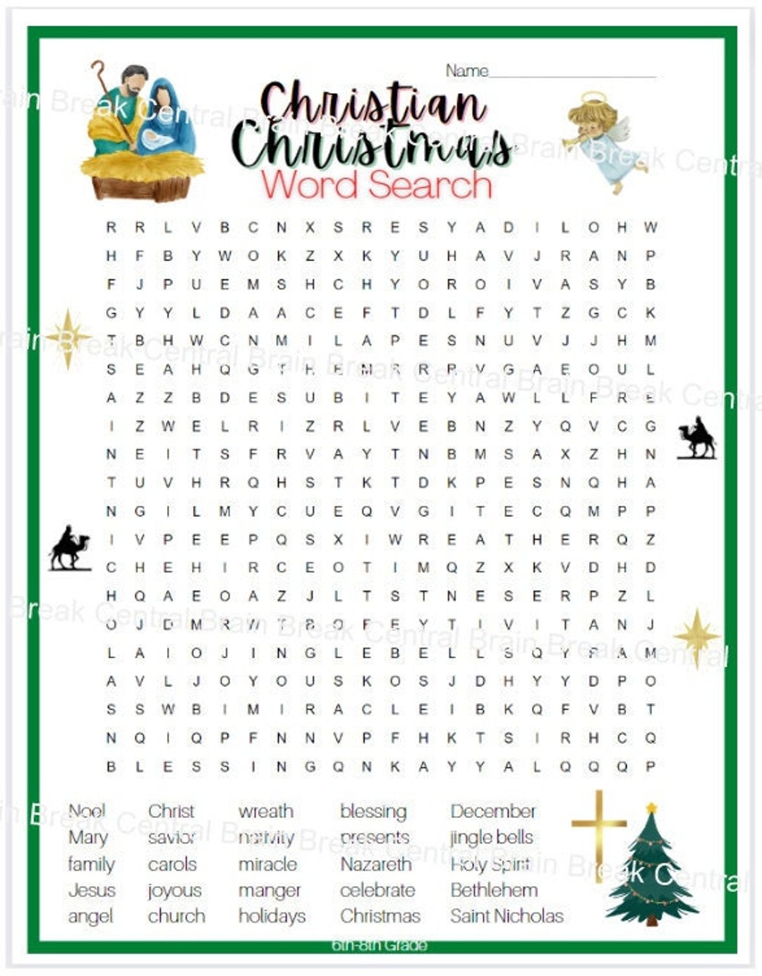 6th 8th Grade Christian Christmas Word Search With Answer Key Printable Etsy