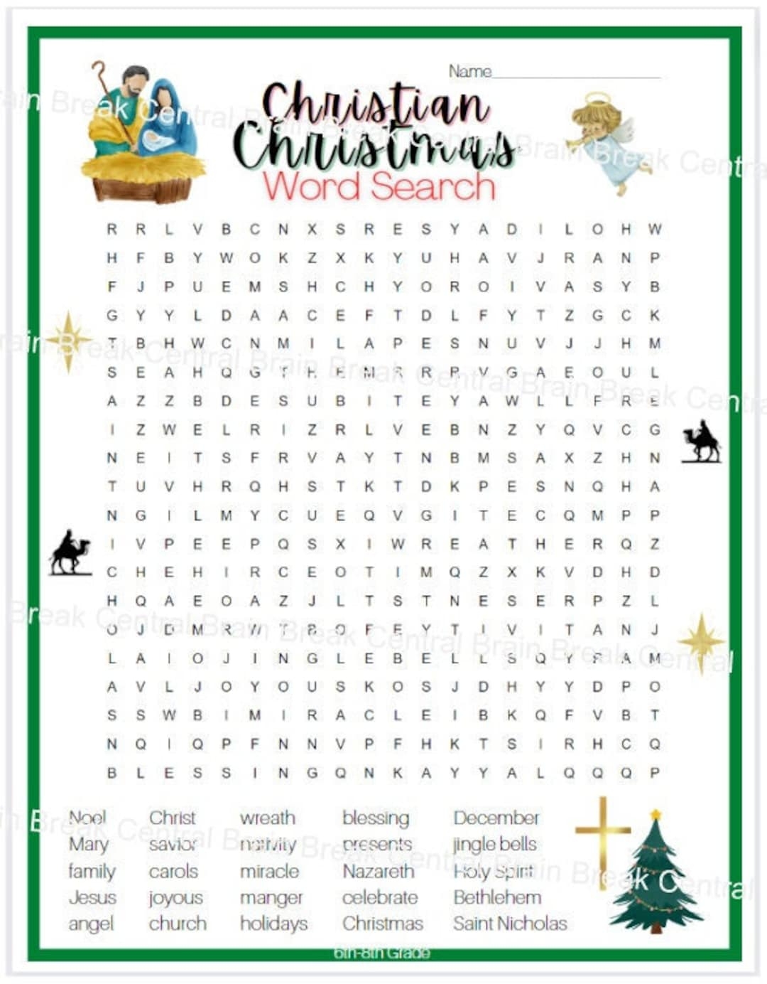 6th 8th Grade Christian Christmas Word Search With Answer Key Printable Etsy