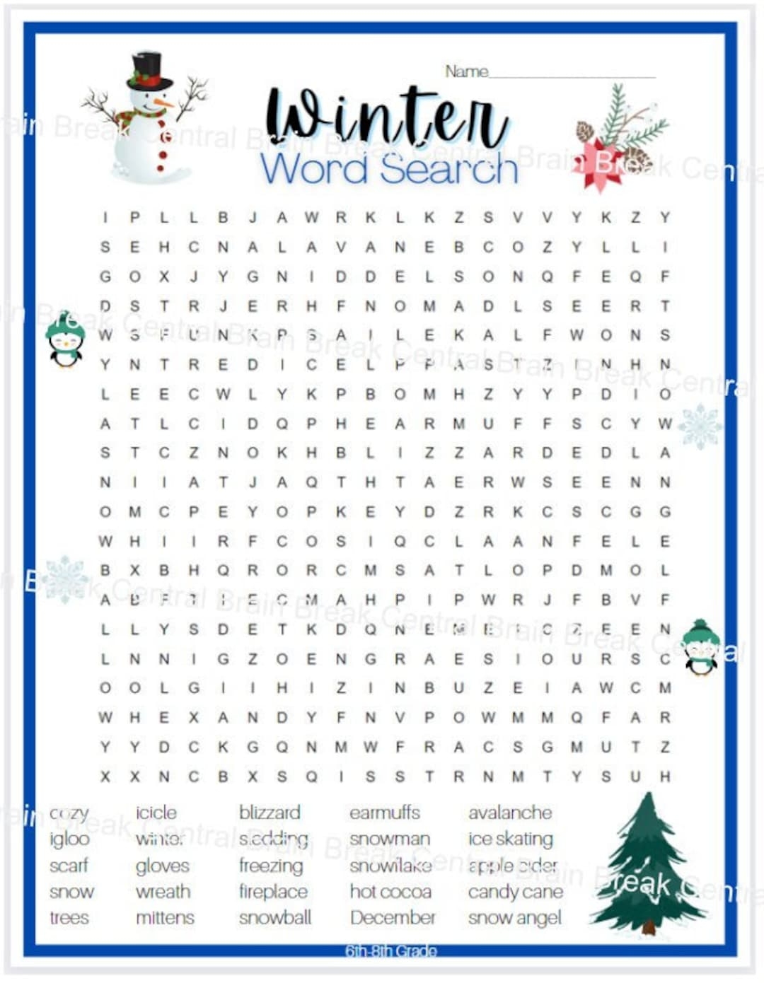 6th 8th Grade Winter Word Search With Answer Key Printable Etsy 6th 8th Grade Winter Word Search With Answer Key Printable Etsy