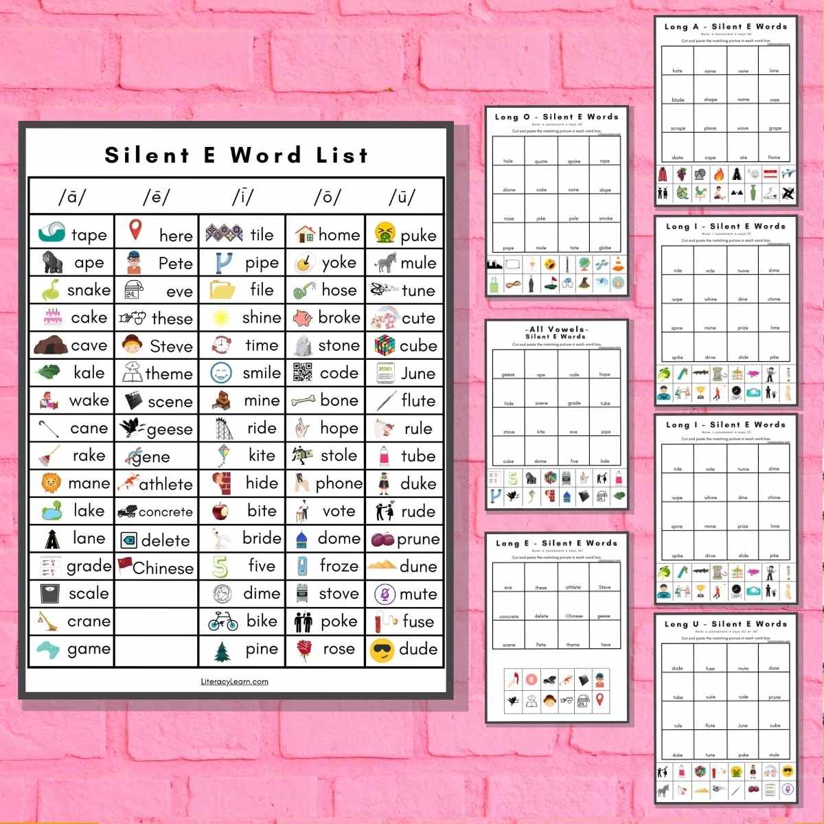 75 Silent E Words List U0026 Picture Match Worksheets Literacy Learn