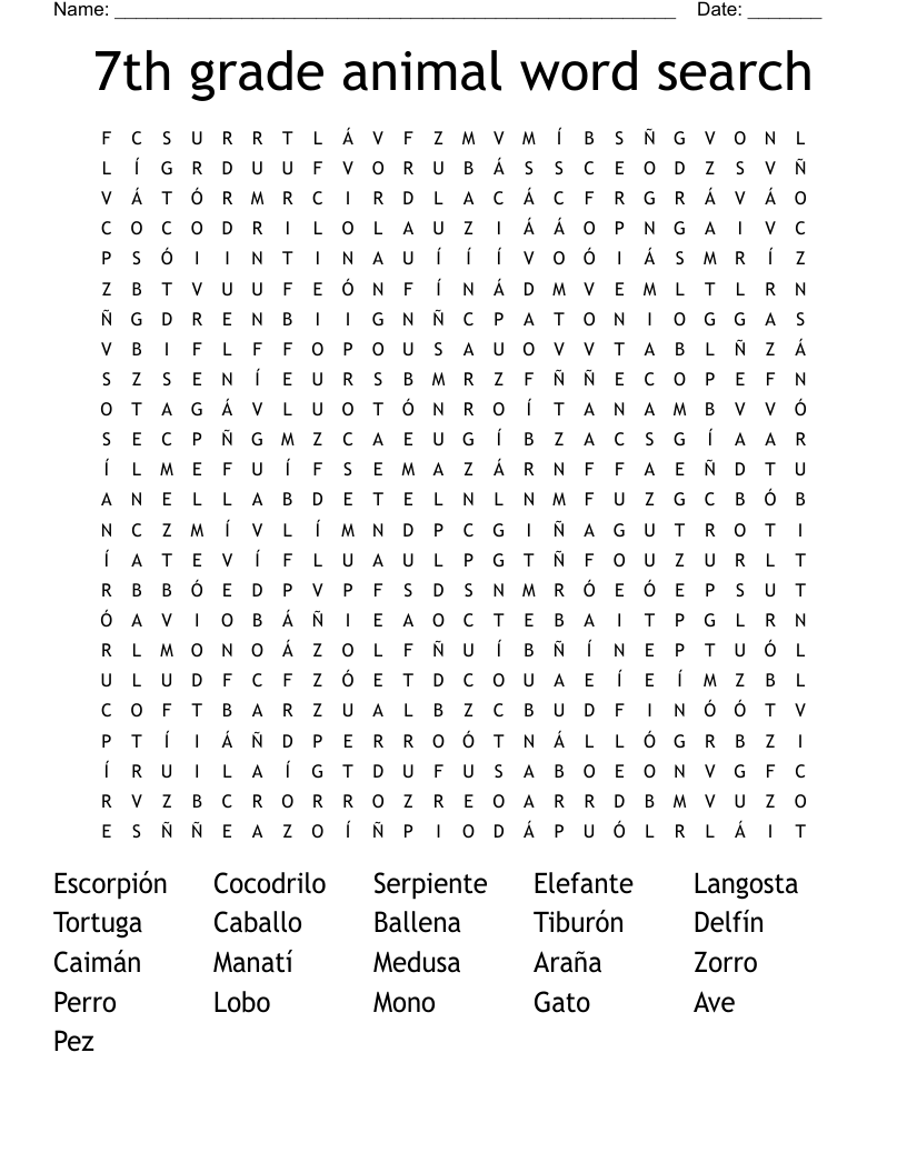 7th Grade Animal Word Search WordMint