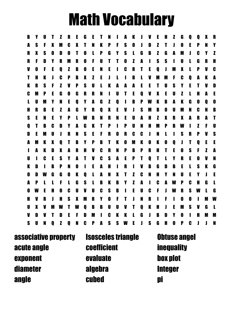 7TH Grade Math Vocabulary Words Word Search WordMint