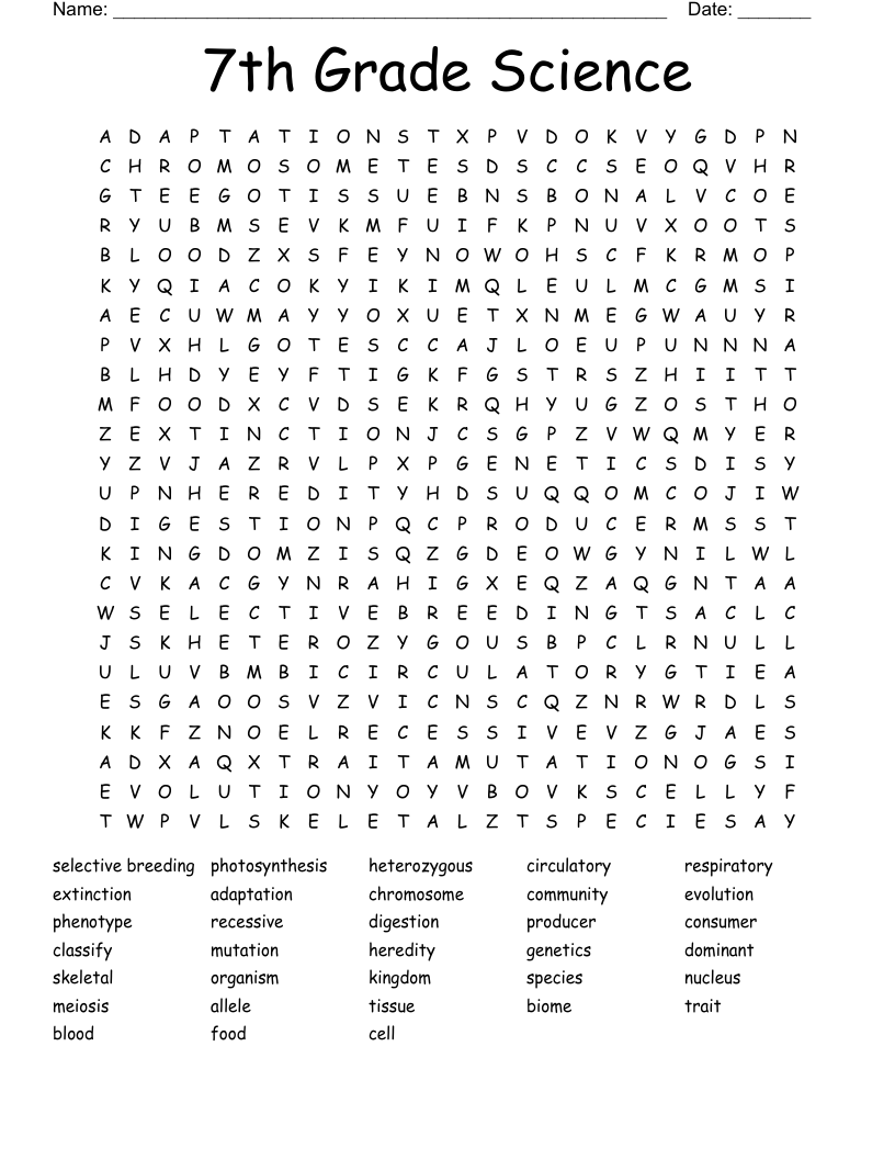 7th Grade Science Word Search WordMint