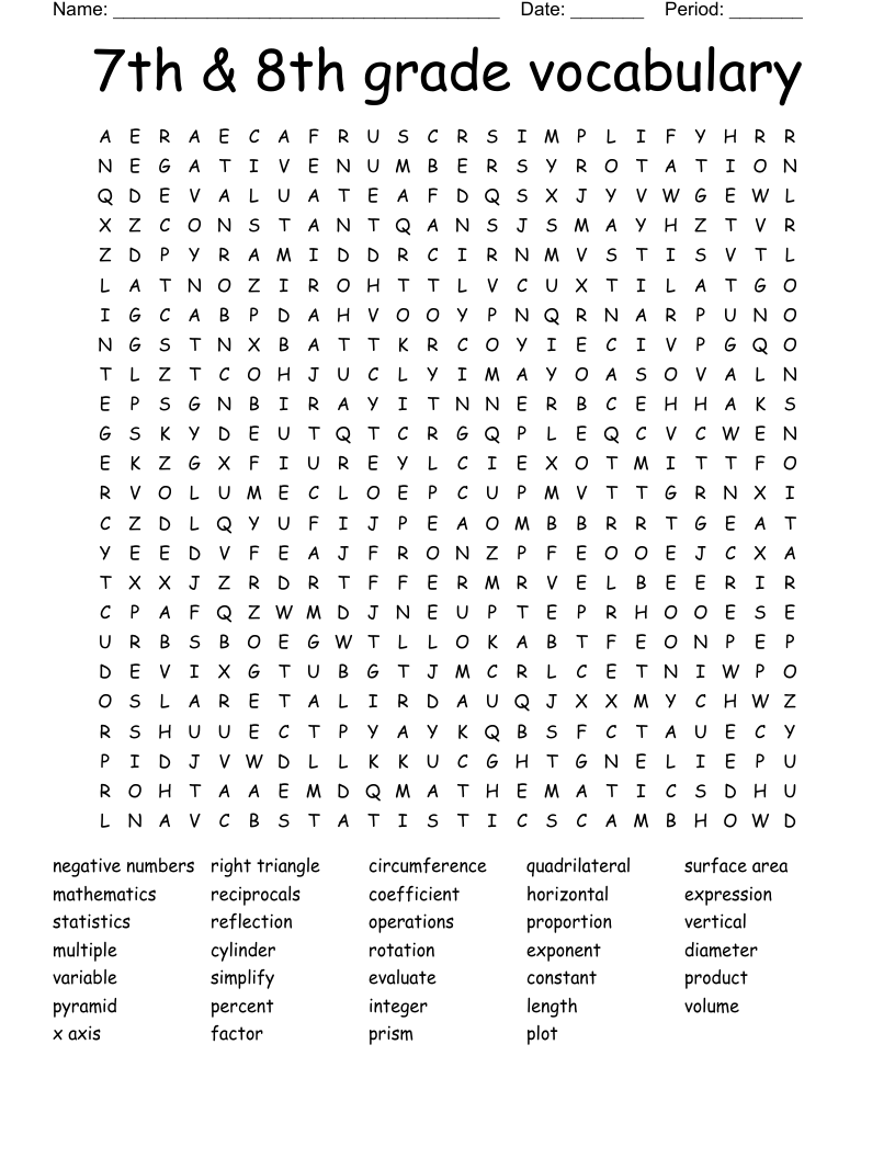 7th U0026 8th Grade Vocabulary Word Search WordMint