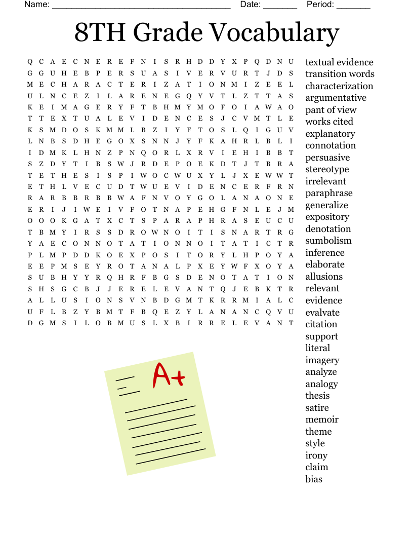 8TH Grade Vocabulary Word Search WordMint