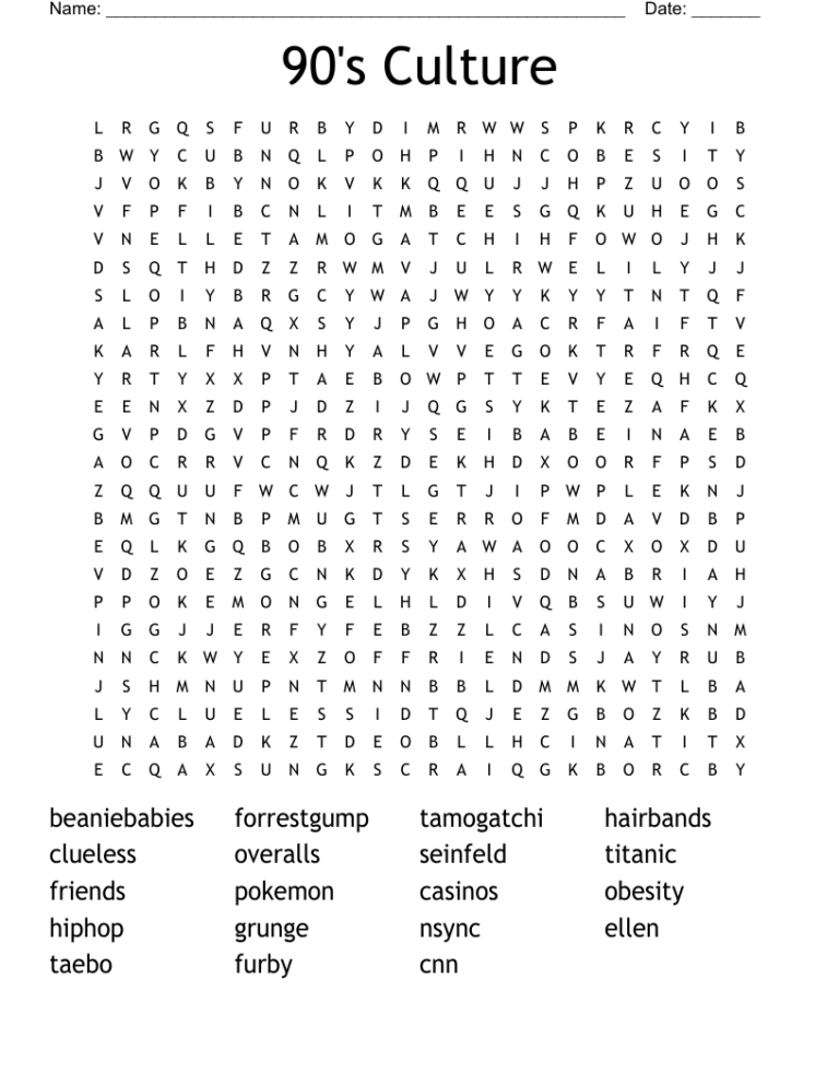 90 s Culture Word Search WordMint
