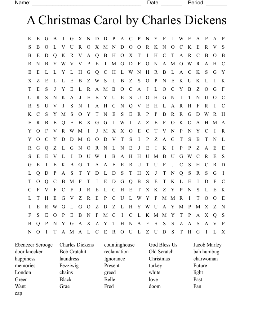 A Christmas Carol By Charles Dickens Word Search WordMint